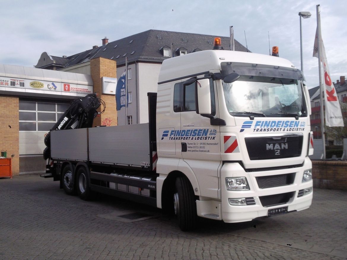 MAN Pritsche mit Heckladekran für Baustofftransporte